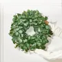Artificial Decorative Wreath, 26 in, Green, Decorated with Eucalyptus Leaves, Berries, Thorny Stems, Year Round Wreath for All S