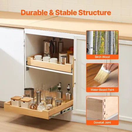 Pull Out Cabinet Organizer, 20"W x 21"D Cabinet Drawer, Soft Close Slide out Shelf, Heavy-Duty Sliding Wood Drawer, Bottom and S
