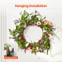 Artificial Decorative Wreath, 22 in, Pink Green, Decorated with Daisies, Babysbreath, Buds, Year Round Wreath for All Seasons In