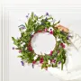 Artificial Decorative Wreath, 22 in, Pink Green, Decorated with Daisies, Babysbreath, Buds, Year Round Wreath for All Seasons In