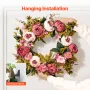 Artificial Decorative Wreath, 19 in, Pink, Decorated with Peonies, Hydrangeas, Babysbreath, Year Round Wreath for All Seasons In