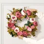 Artificial Decorative Wreath, 19 in, Pink, Decorated with Peonies, Hydrangeas, Babysbreath, Year Round Wreath for All Seasons In
