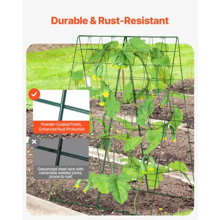 Cucumber Trellis for Climbing Plants, 46" x 32" Foldable Cucumber Trellis Set with Plant Clips, Metal Garden Trellis for Raised 