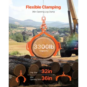 36in Log Lifting Tongs 4 Claw Solid Steel Log Grapple Swivel Log Tools