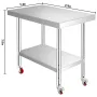 Stainless Steel Catering Work Table 12x24 Inch Commercial Work Table with 4 Wheels Commercial Food Prep Workbench with Flexible