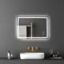 LED Bathroom Mirror, 70 x 100 cm LED Bathroom Vanity Mirror with Frontlit and Backlit, Anti-Fog Memory Mirror with Lights, Stepl