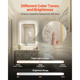 LED badeværelses spejl 3 farver Anti-tåge vægmonteret forfængelighed spejl 60 x 80 cm