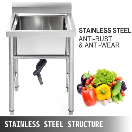 Handmade Sink Non-magnetic Stainless Steel Kitchen Sink Hand Made 1 Compartment 17.5 x 10 x 16.5 Inch Capacity Huge Tub Sink for
