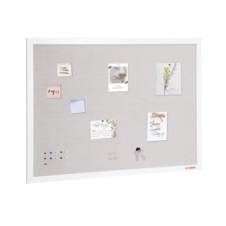 48"x36" White Cork Board with Linen Surface Wall-Mounted Bulletin Board