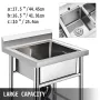 Handmade Sink Non-magnetic Stainless Steel Kitchen Sink Hand Made 1 Compartment 17.5 x 10 x 16.5 Inch Capacity Huge Tub Sink for