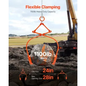 24 tommer stenløftetang med 2 klor, stålstenstang med drejelig tømmerklo