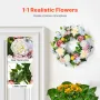 Artificial Decorative Wreath, 24 in, White Pink Yellow, Decorated with Peonies, Hydrangeas, Year Round Wreath for All Seasons In