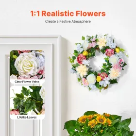 Artificial Decorative Wreath 24 in White Pink Yellow Peonies Hydrangeas