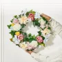 Artificial Decorative Wreath, 24 in, White Pink Yellow, Decorated with Peonies, Hydrangeas, Year Round Wreath for All Seasons In