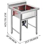 Handmade Sink Non-magnetic Stainless Steel Kitchen Sink Hand Made 1 Compartment 17.5 x 10 x 16.5 Inch Capacity Huge Tub Sink for