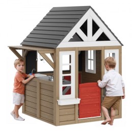 Outdoor Wooden Playhouse Kids Garden Games Cottage with Door Window Sink