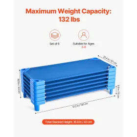 Stackable Kiddie Cot 52 "X 23" Daycare Nap Coter til Kids Blue