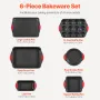 Baking Pans Set, 6-Piece, Nonstick Carbon Steel Cookware Sheets & Trays, Stackable Kitchen Oven Bakeware Cooking Sets with Silic