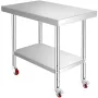 Stainless Steel Catering Work Table 12x24 Inch Commercial Work Table with 4 Wheels Commercial Food Prep Workbench with Flexible