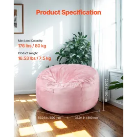 3 feet Round Bean Bag Chair with Removable Cover & Dutch Velvet Pink