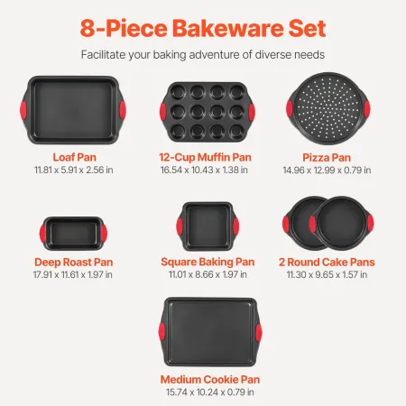 Baking Pans Set, 8-Piece, Nonstick Carbon Steel Cookware Sheets & Trays, Stackable Kitchen Oven Bakeware Cooking Sets with Silic