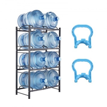 4 Tiers Water Jug Holder Double Row Water Bottle Rack for 8 Bottles Black