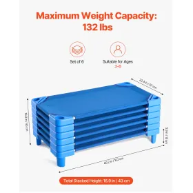 Stackable Kiddie Cot 42 "X 23" Daycare Nap Coter til Kids Blue