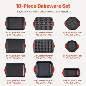 Baking Pan Set 10-Piece Nonstick Carbon Steel Set with Silicone Handles