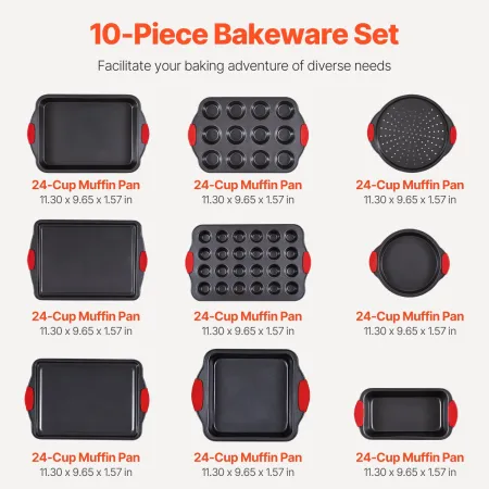 Baking Pans Set, 10-Piece, Nonstick Carbon Steel Cookware Sheets & Trays, Stackable Kitchen Oven Bakeware Cooking Sets with Sili