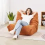 Bean Bag Chair, L-Shaped Bean Bag Chair with Soft Armrests and Storage Pocket, 25D Memory Foam Filled with Soft Teddy Velvet Cov