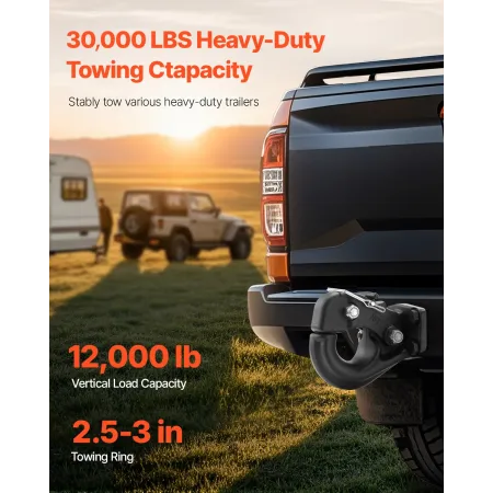 Pintle Hook, 30000 lbs Towing Capacity, Trailer Hitches Receiver Hook Fits for 2.5-inch to 3-inch Lunette Ring with Mounting Kit