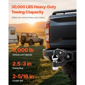 Pintle Hook, 30000 lbs Towing Capacity, Trailer Hitches Receiver Hook Combination 2-5/16-inch Hitch Ball, Fits 2.5 to 3-inch Lun