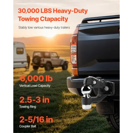 Pintle Hitch 2-5/16 "Mount Hitch Ball til 2,5" -3 "Lunette Ring
