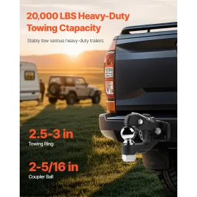 Pintle Hitch 2-5/16" Mount Hitch Ball for 2.5"-3" Lunette Ring 20000 lbs