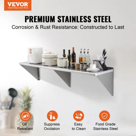 72" x 18" Stainless Steel Wall Mounted Shelf Kitchen Restaurant Shelving
