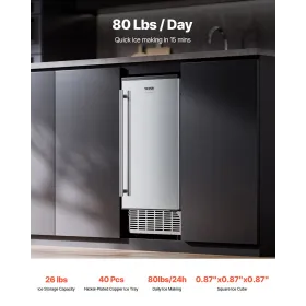 Undercounter Built-in Ice Maker 80 Lbs/Day with Drain Pump Reversible Door