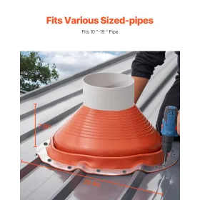 Metal Roof Pipe Flashing Boot Fits 10" - 19" Pipe High Temp Red Silicone