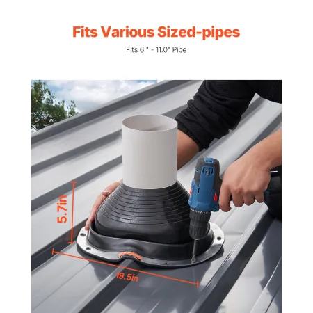2 Pcs Roof Pipe Flashing Boots, Fit Pipe OD 6" to 11", Flexible EDPM Roofing Jack Pipe Flashing, High Temp -67℉ to 212℉, Endurab