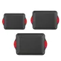 Baking Pans Set, 3-Piece, Nonstick Carbon Steel Cookware Sheets & Trays, Stackable Kitchen Oven Bakeware Cooking Sets with Silic