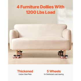 Furniture Dolly Heavy Duty Furniture Mover with 5 Wheels 1200 lbs Capacity