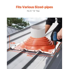 Metal Roof Pipe Flashing Boot Fit 10"-18" Pipe High Temp Flexible Silicone