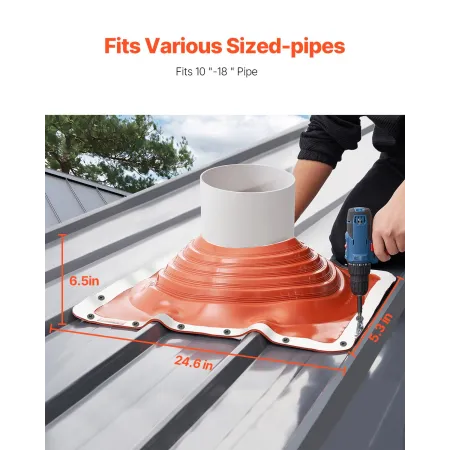 Roof Pipe Flashing Boot, Fit Pipe OD 10" to 18", Flexible Silicone Roofing Jack Pipe Flashing, High Temp -101℉ to 437℉, Endurabl