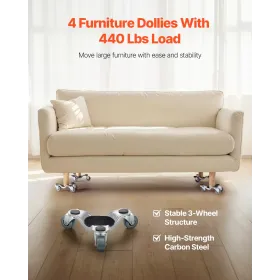 Furniture Dolly 4 pcs Steel Tri-dolly Set Furniture Mover 440 lbs Capacity