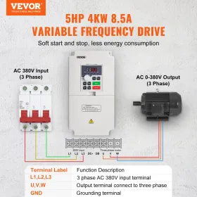 VFD 5HP 4KW 8,5A 3 Fase AC 380V input til 3 fase 0-380V Output