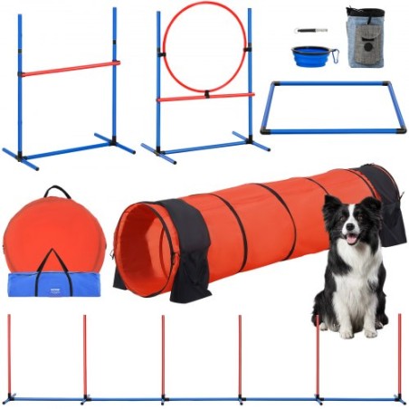 Dog Agility Training Equipment 5 PCS -opgradering m/ forhindringer udvidet tunnel