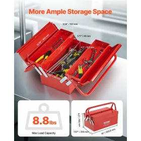 Tool Box 14-inch 2-Tier 3-Tray Folding Cantilever Toolbox with Handle