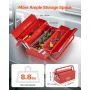 Metal Tool Box, 14-inch, 2-Tier 3-Tray Portable Folding Tool Chest Organizer with Handle & Lock Hole, Powder Coated Steel, Canti