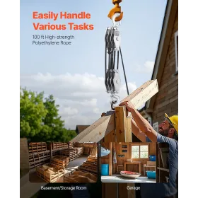 30,5 m reb hejs remskivehjulblok og tackle puller 5: 1 forhold 4400 lbs