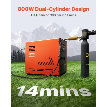 PCP Air Compressor, 800W Dual-Cylinder PCP Airgun Compressor 4500PSI/30Mpa with Built-in Fan Cooling System, Auto-Stop | Oil Fre