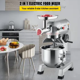 Kommerciel stativ mixer, 20qt rustfrit stål skål, 1100W 2 i 1